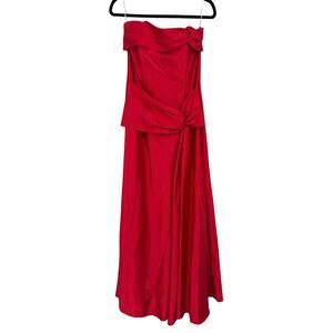 Jessica McClintock Women's Y2K Vintage Strapless Red Satin Formal Gown Size 12